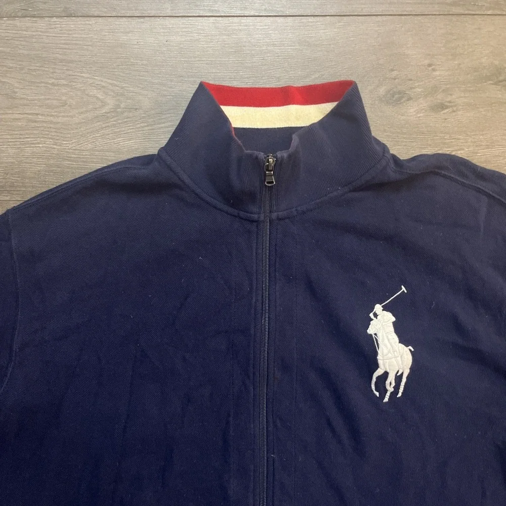 Polo Ralph Lauren Mens 2XL Full Zip Big Pony Knit Sweater Blue